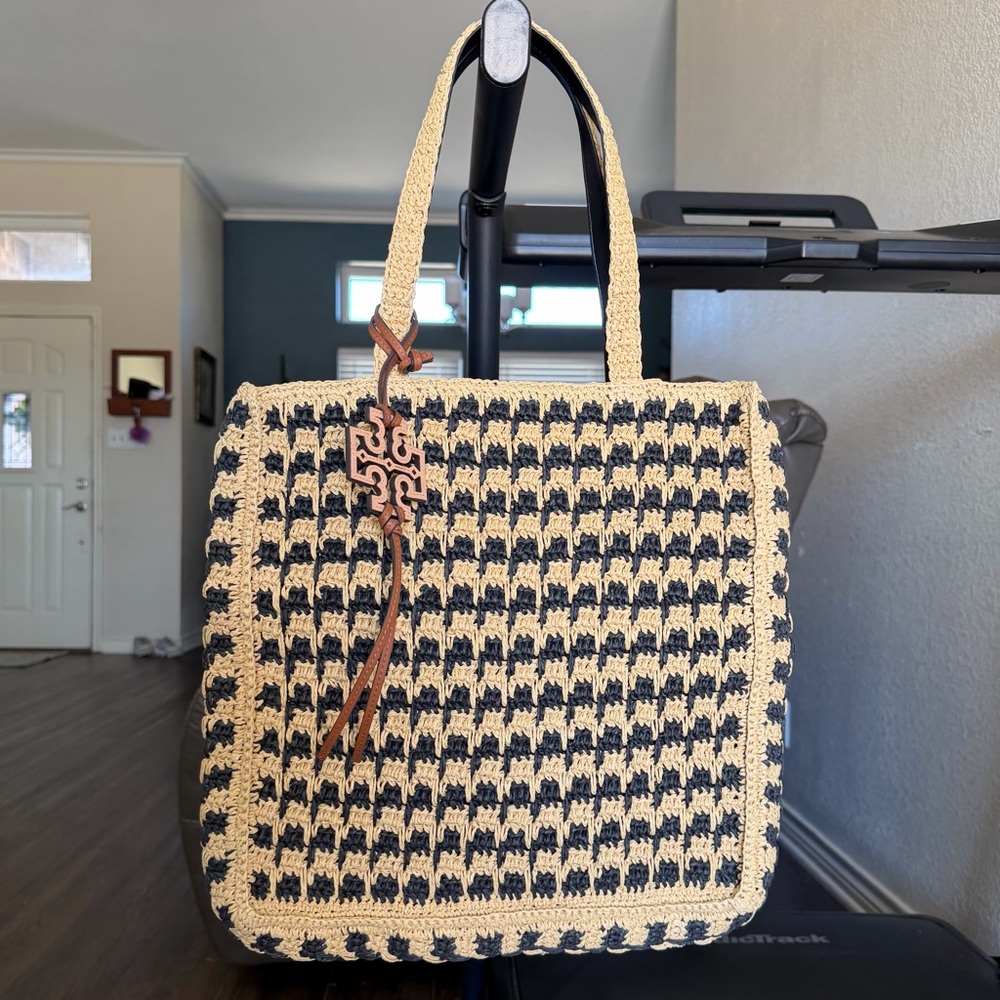 Tory Burch Black Raffia Straw Tote - Picture 10 of 10